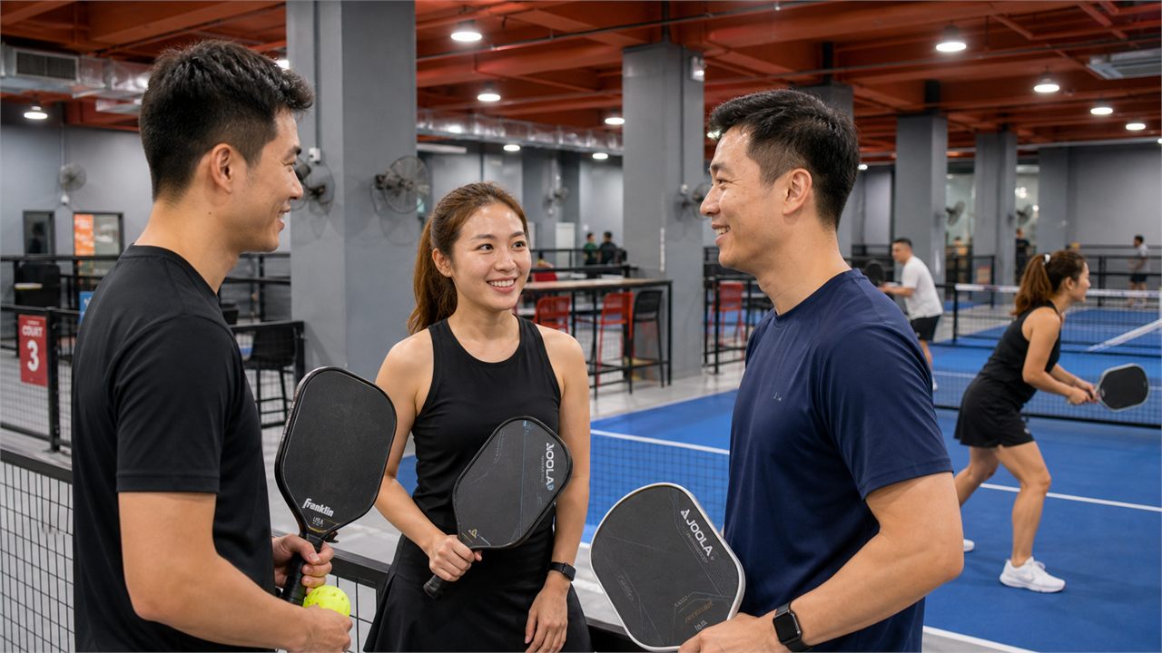 First Shot pickleball players with Franklin and JOOLA style paddles